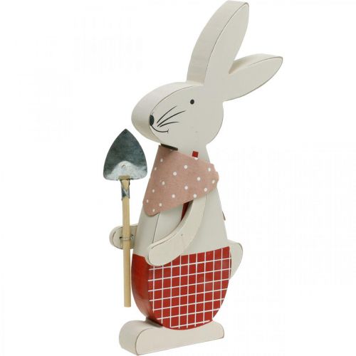 Dekorativ kanin med spade, kaninpojke, påskdekoration, träkanin, påskkanin