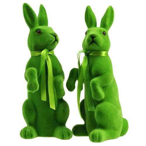 Floristik24 Dekorativa kaniner sitter gröna flockade H27,5cm 2st