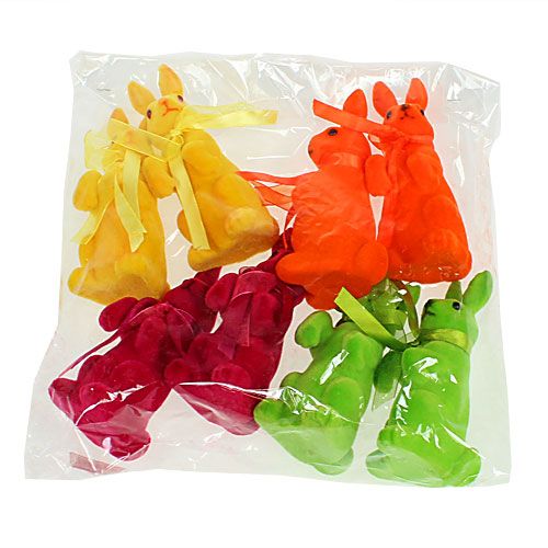 Floristik24 Dekorativa kaniner som sitter flockade mångfärgade H14,5cm 8st