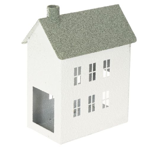 Dekorativt metallhusformat hus med fönster och skorsten, 22 cm