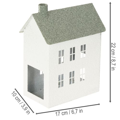 Dekorativt metallhusformat hus med fönster och skorsten, 22 cm | Floristik24.se