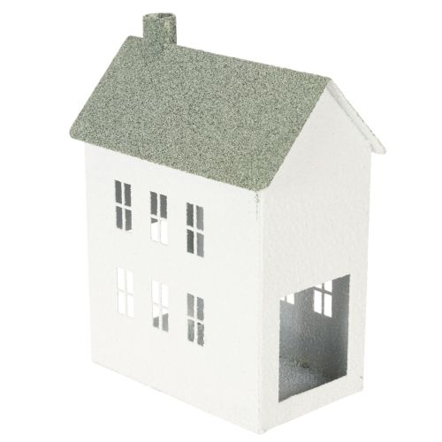 Dekorativt metallhusformat hus med fönster och skorsten, 22 cm | Floristik24.se