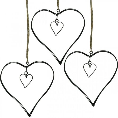 Dekorativt hjärta för upphängning av metallhjärta svart 10,5cm 6st