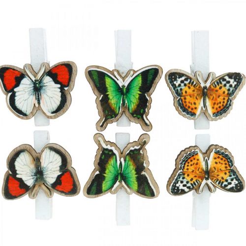 Artikel Dekorativ klämfjäril, presentdekoration, vår, fjärilar av trä 6st