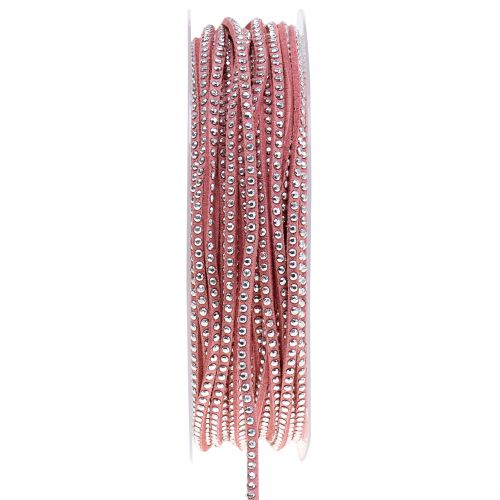 Artikel Dekorativt läderkabel rosa med nitar 3mm 15m