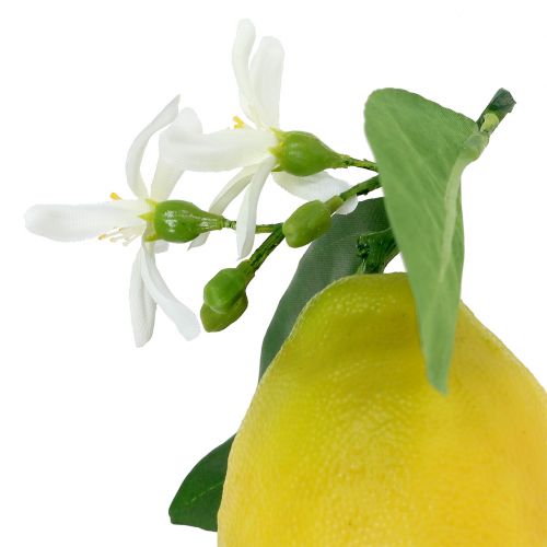 Floristik24 Dekorativ frukt, citroner med blad gula 9,5cm 4st