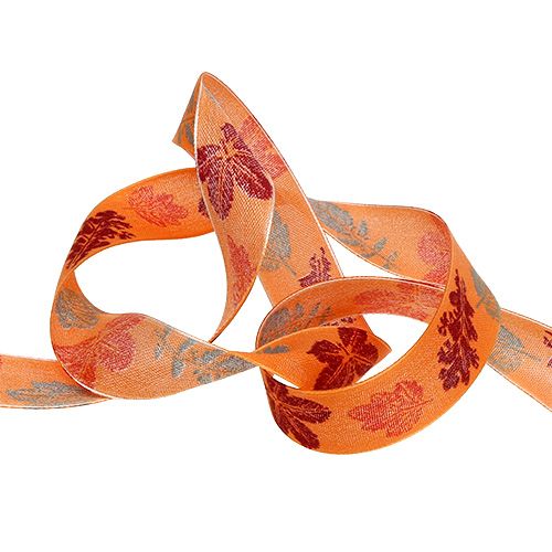 Floristik24 Dekorativt band med bladmotiv orange 25mm 20m