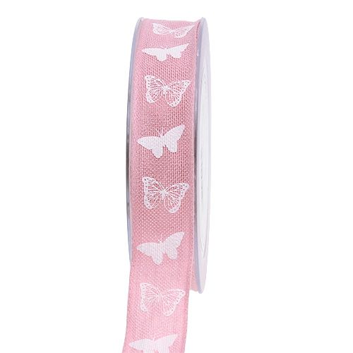 Floristik24 Dekorationsband linneband med mönster rosa 25mm 15m