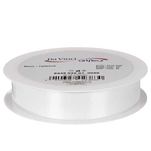 Dekorativt taftband, vitt, 25