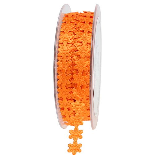 Floristik24 Dekorativt band med blomma 1 cm orange 20m