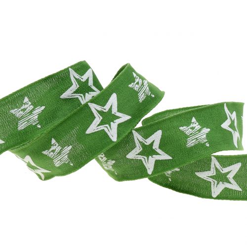 Floristik24 Dekorativ bandjute med stjärnmotivgrön 40mm 15m