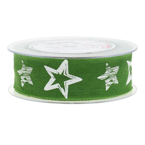 Floristik24 Dekorativ bandjute med stjärnmotivgrön 40mm 15m