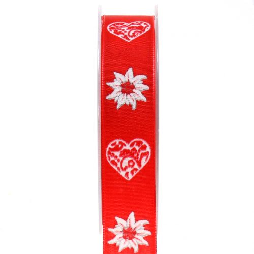 Floristik24 Dekorationsband med edelweissröd 25mm 20m