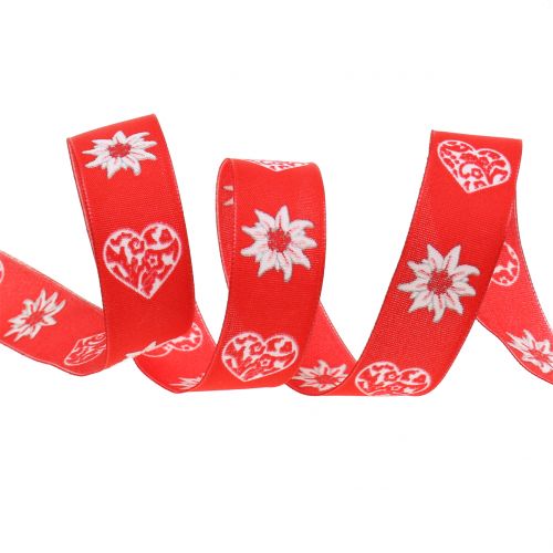 Floristik24 Dekorationsband med edelweissröd 25mm 20m