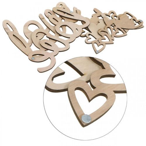 Artikel Hjärtan "Love" trädekoration naturlig med magnet dekoration skylt 20,5/25cm 6 stycken