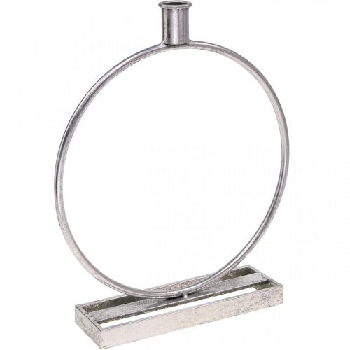 Floristik24 Dekorativ ring metall ljusstake antiksilver Ø25cm H30,5cm
