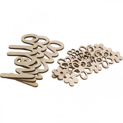 Artikel Trädekoration blommor &quot;Hej&quot; natur deco skylt med magnet 18/19,5cm 6st