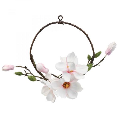 Dekorativ ring konstgjord magnolia vårdekoration för upphängning Ø24cm