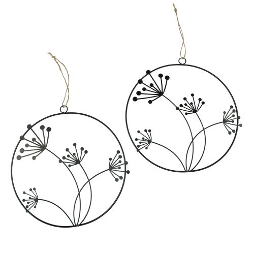 Artikel Dekorativ ring metall hängande dekoration svarta blommor Ø23cm 2 st