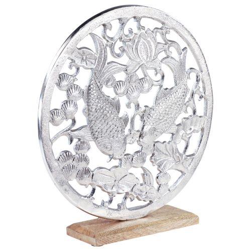 Dekorativ ring metall träbotten silver lotus koi dekoration Ø32cm