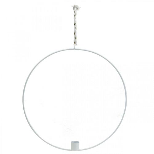 Floristik24 Ljusstake att hänga dekorativ ring metall vit Ø28,5cm 3st