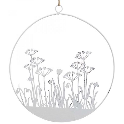 Artikel Dekorring vit metall dekorativ blomsteräng vårdekor Ø22cm