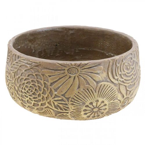Dekorativ skål keramik guldblommor brun Ø23,5cm H11,5cm