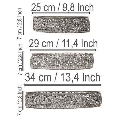 Artikel Dekorativ skål i metall ovalt mönster grå 25,5/29/34,5 cm set om 3