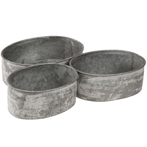 Artikel Dekorativ metallskål oval grå L22,5/19,5/16cm set om 3