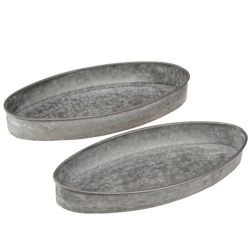 Floristik24 Dekorativ skål metallsockel skål oval grå L33cm/31cm set om 2