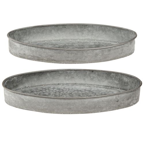 Floristik24 Dekorativ skål metallsockel skål oval grå L33cm/31cm set om 2