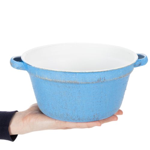 Artikel Dekorativ skål/planter, blå metall, shabby chic-inredning, Ø21 cm, H10,5 cm