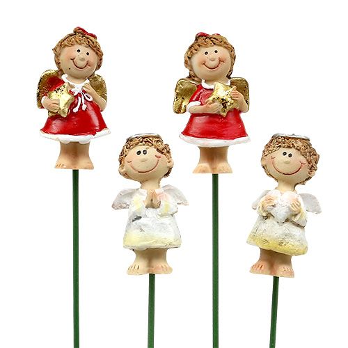 Floristik24 Dekorativ plugg ängelröd, vit 4,5 cm L28cm 8st