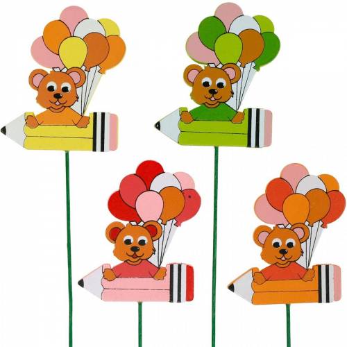 Floristik24 Dekorativ pluggpenna med nalle och ballonger blomplugg sommardekoration barn 16 st