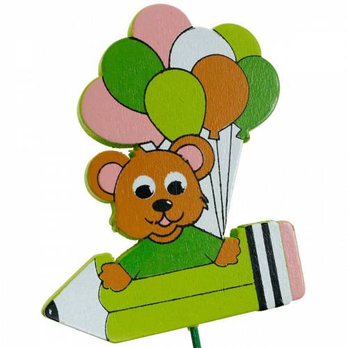 Floristik24 Dekorativ pluggpenna med nalle och ballonger blomplugg sommardekoration barn 16 st