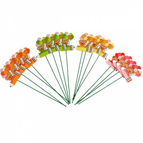 Floristik24 Dekorativ pluggpenna med nalle och ballonger blomplugg sommardekoration barn 16 st