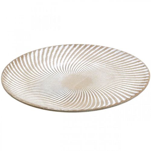 Floristik24 Dekorativ tallrik rund vit brun räfflor bordsdekoration Ø30cm H3cm