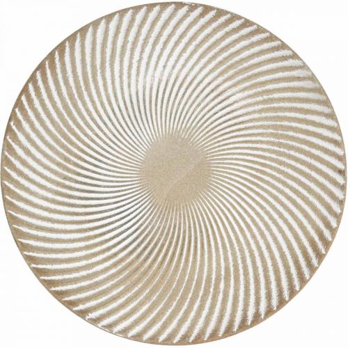 Dekorativ tallrik rund vit brun räfflor bordsdekoration Ø30cm H3cm