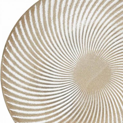 Dekorativ tallrik rund vit brun räfflor bordsdekoration Ø30cm H3cm