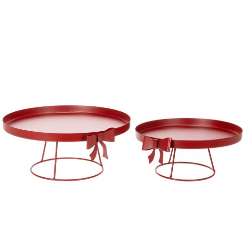 Dekorativ bricka på stativ med metallrosett, 30 cm, set med 2 delar