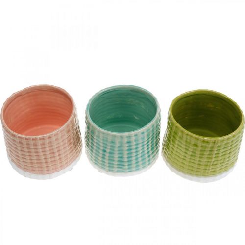 Floristik24 Dekorativa krukor med korgmönster, kruka, keramisk kruka mint/grön/rosa Ø13cm 3st