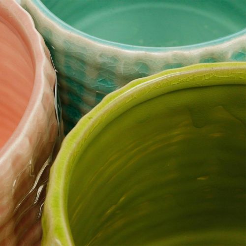 Floristik24 Dekorativa krukor med korgmönster, kruka, keramisk kruka mint/grön/rosa Ø13cm 3st