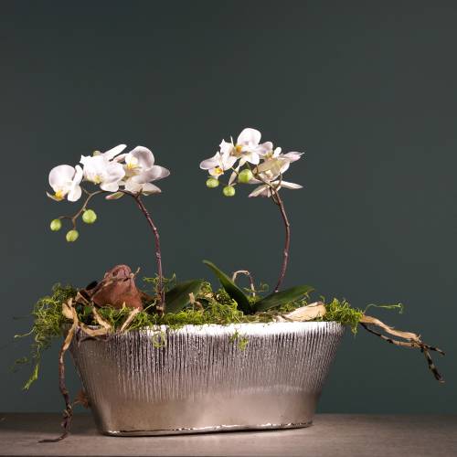 Dekorativ kruka oval silver 40cm x 13cm H13cm
