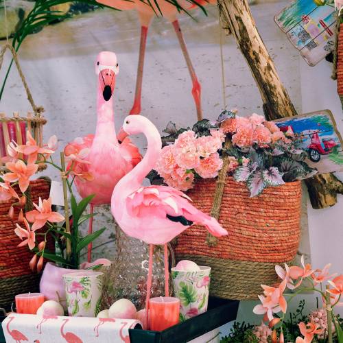 Artikel Dekorativ flamingo med fjädrar rosa H45cm