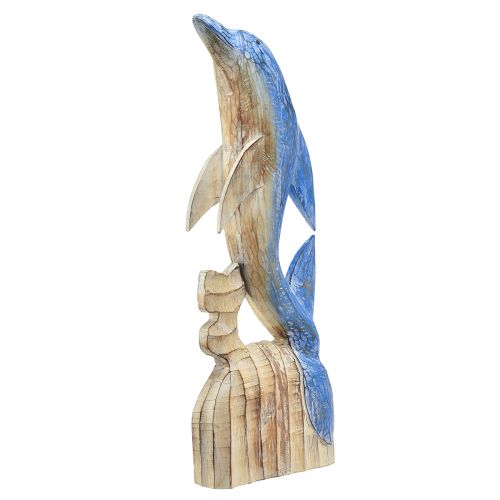 Delfinfigur maritim trädekoration handsnidade blå H59cm