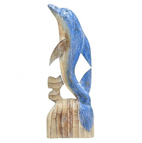 Artikel Delfinfigur maritim trädekoration handsnidade blå H59cm