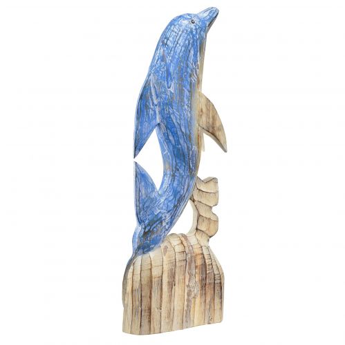 Artikel Delfinfigur maritim trädekoration handsnidade blå H59cm