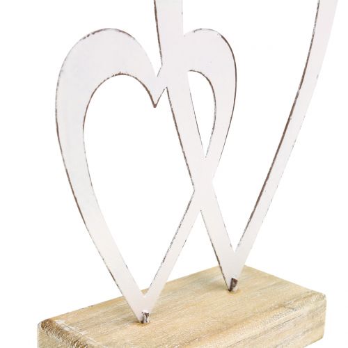 Floristik24 Dubbel hjärta vit på foten H18cm