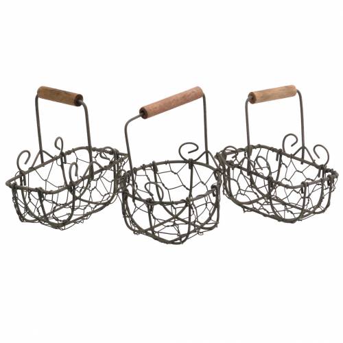 Floristik24 Mini trådkorgvariant med trähandtag, rostbrun, H10,5–11,5cm, 9 st.