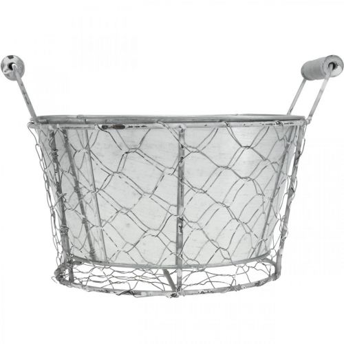 Artikel Planteringskorg med insats, trådkorg, planteringsfjäder silver, tvättad vit, shabby chic Ø22cm H17,5cm